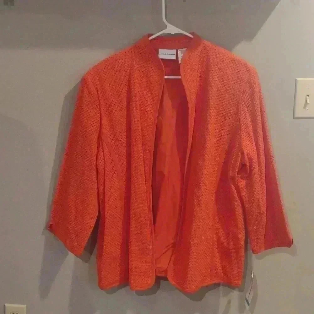 NWT‎ Alfred Dunner Women's 16  3/4 sleeve lined coral cotton lightweight blazer